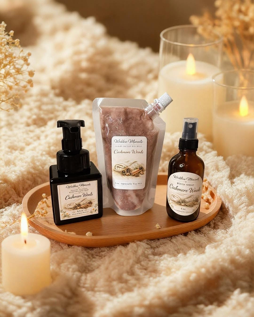 Cashmere Woods Signature Scent Home Bundle | Room Spray, Foaming Hand Soap & Squeezable Wax Melt