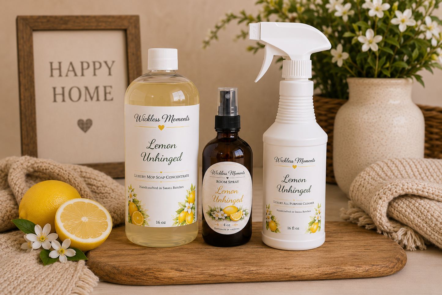 Lemon Unhinged Signature Home Reset Bundle | Mop Soap, All Purpose Cleaner & Room Spray