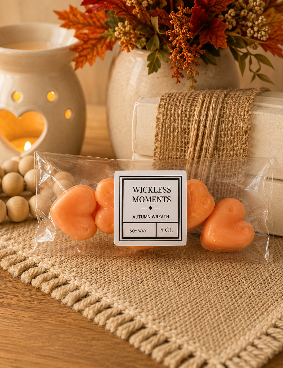 Autumn Wreath Soy Wax Heart Melts | 5 Count