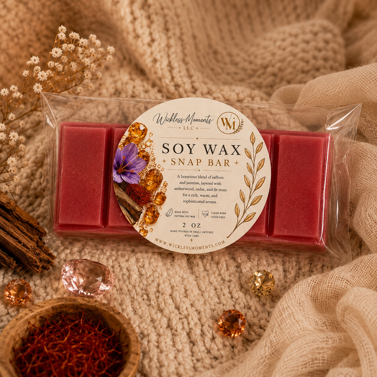 Baccarat Rouge Soy Wax Snap Bar | 2 oz Luxury Wax Melt