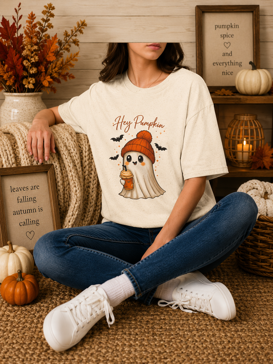 Hey Pumpkin Ghost Graphic Tee | Fall Halloween Shirt