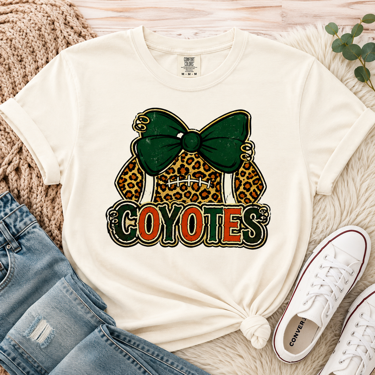 Campo Verde Coyotes Leopard Bow Football Graphic Tee | Comfort Colors® Shirt