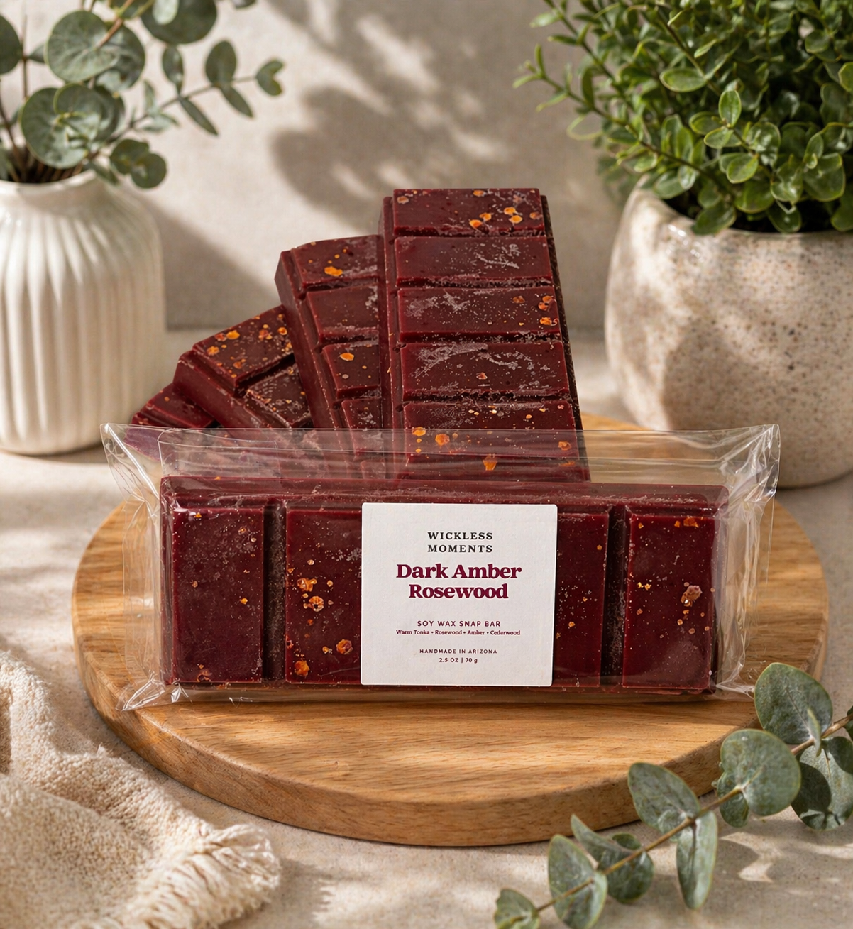 Dark Amber Rosewood Soy Wax Snap Bar – Warm Amber, Tonka Bean & Woodsy Luxury Scent