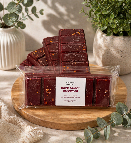 Dark Amber Rosewood Soy Wax Snap Bar – Warm Amber, Tonka Bean & Woodsy Luxury Scent