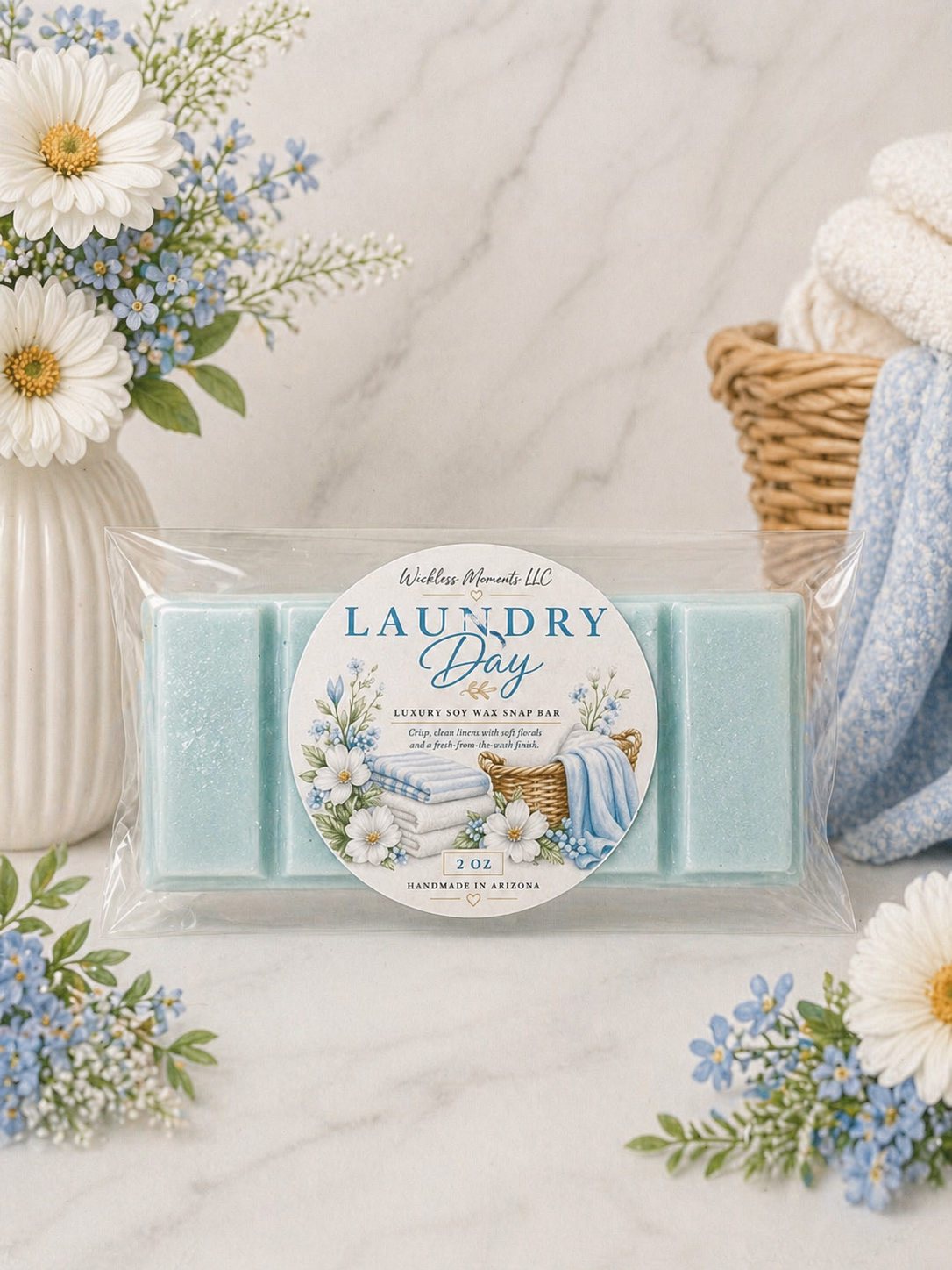 Laundry Day Soy Wax Snap Bar – Fresh Clean Linen Scent | Crisp Cotton & Soft Floral Home Fragrance