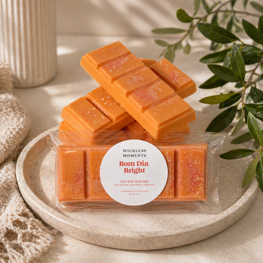 Bom Dia Bright Soy Wax Snap Bar – Warm Amber Plum, Jasmine & Vanilla Woods Scent