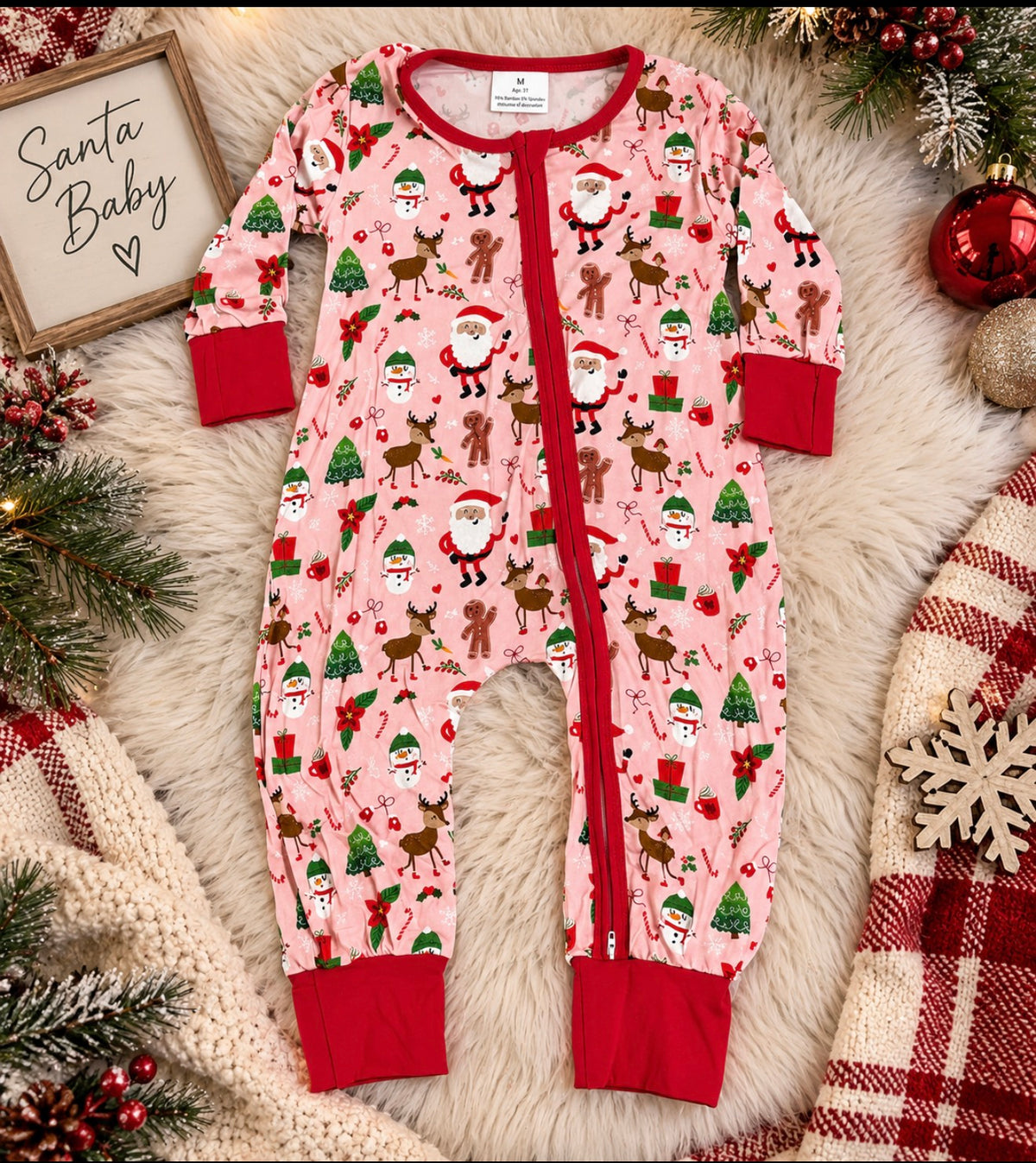 Pink Christmas Bamboo Zip Pajamas