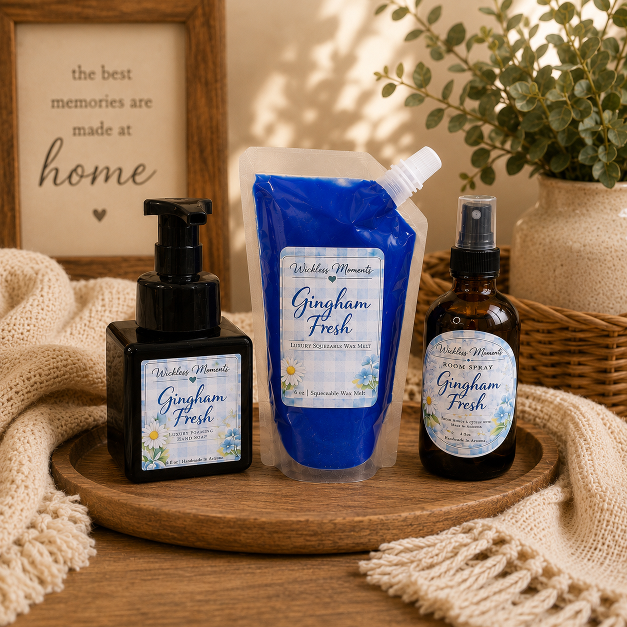 Gingham Fresh Signature Scent Home Bundle | Room Spray, Foaming Hand Soap & Squeezable Wax Melt