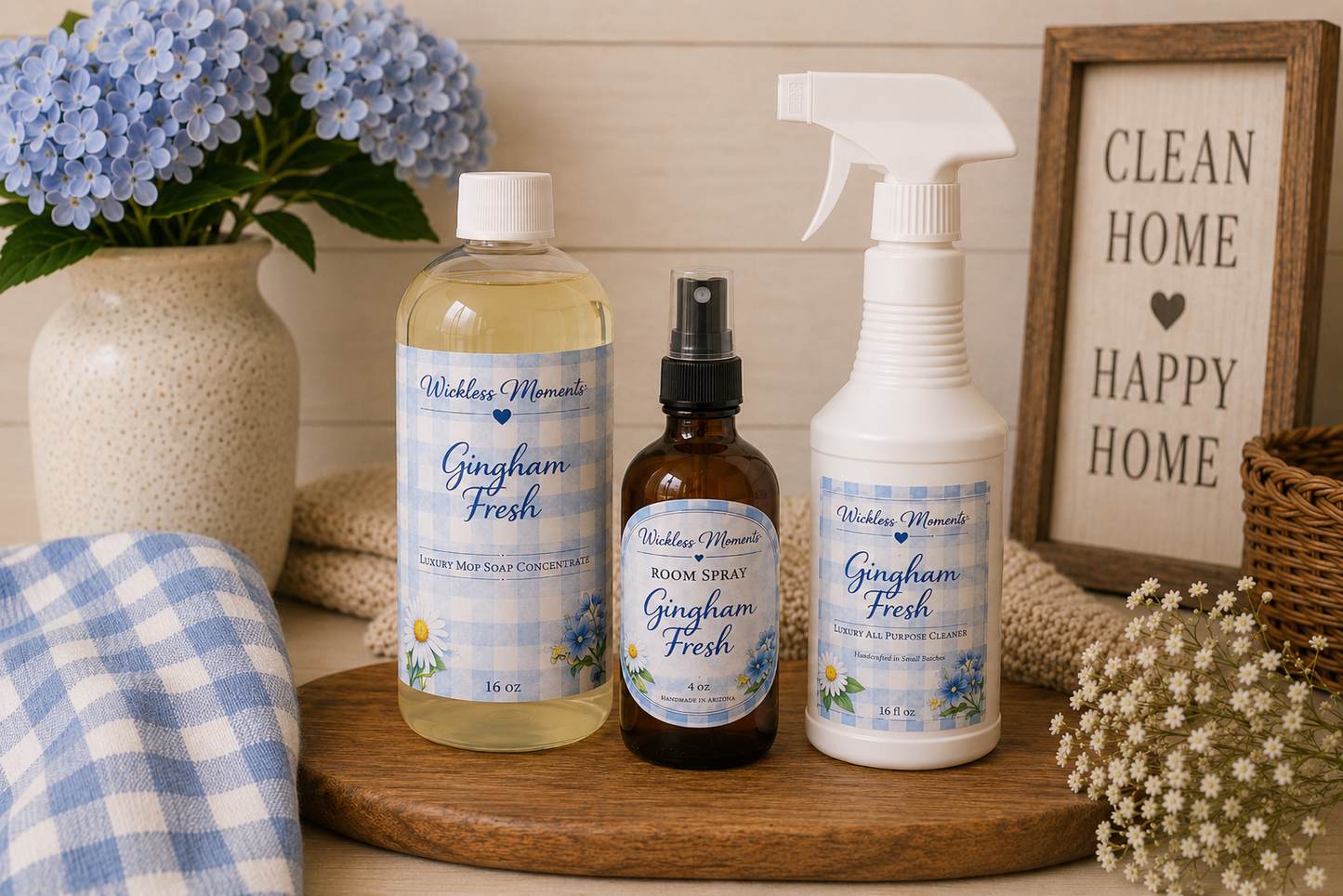 Gingham Fresh Signature Home Reset Bundle | Mop Soap, All Purpose Cleaner & Room Spray