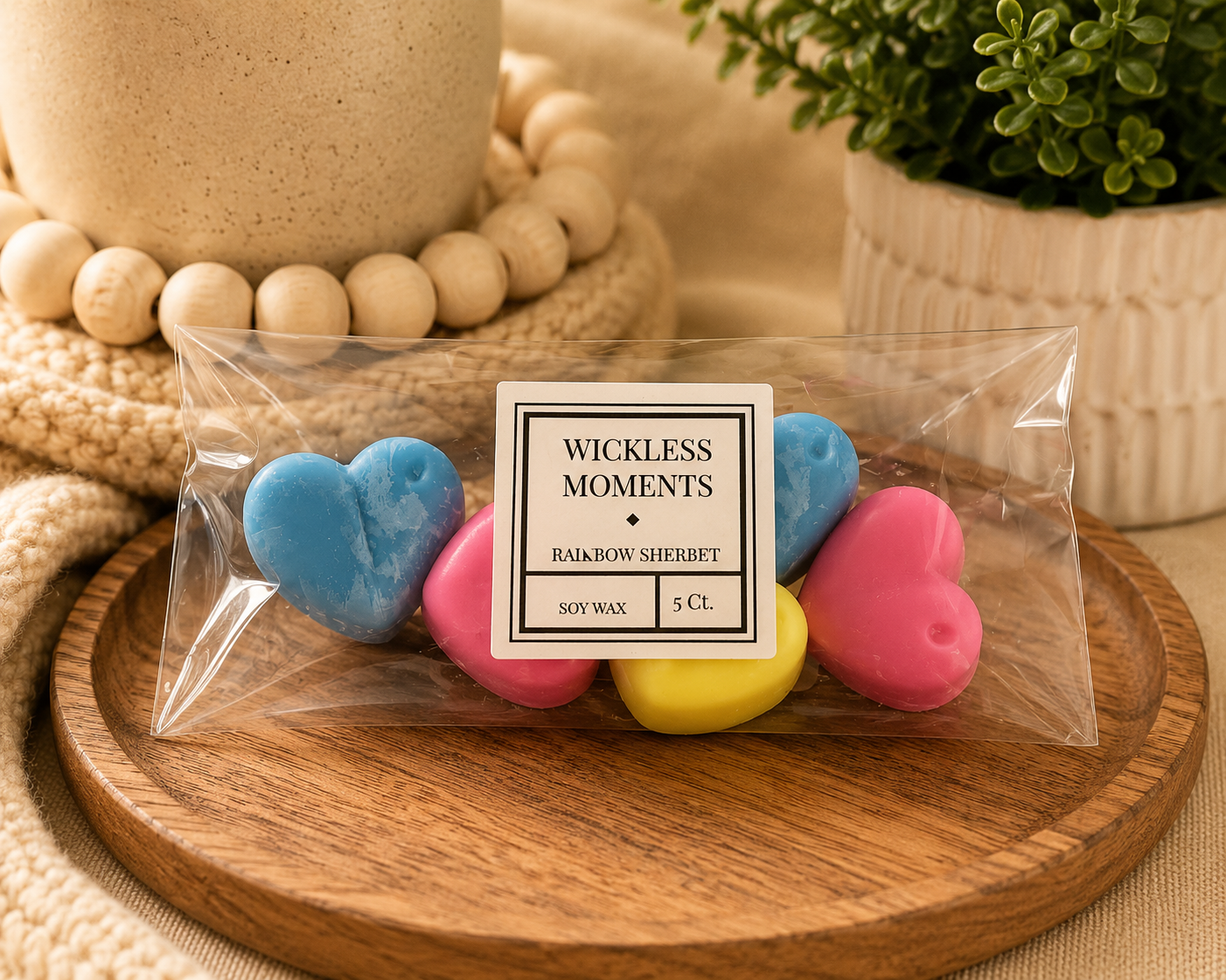 Rainbow Sherbet Soy Wax Heart Melts | (5 Count)