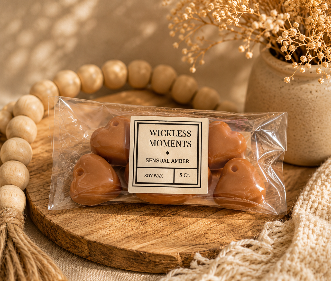 Sensual Amber Soy Wax Heart Melts | 5 count