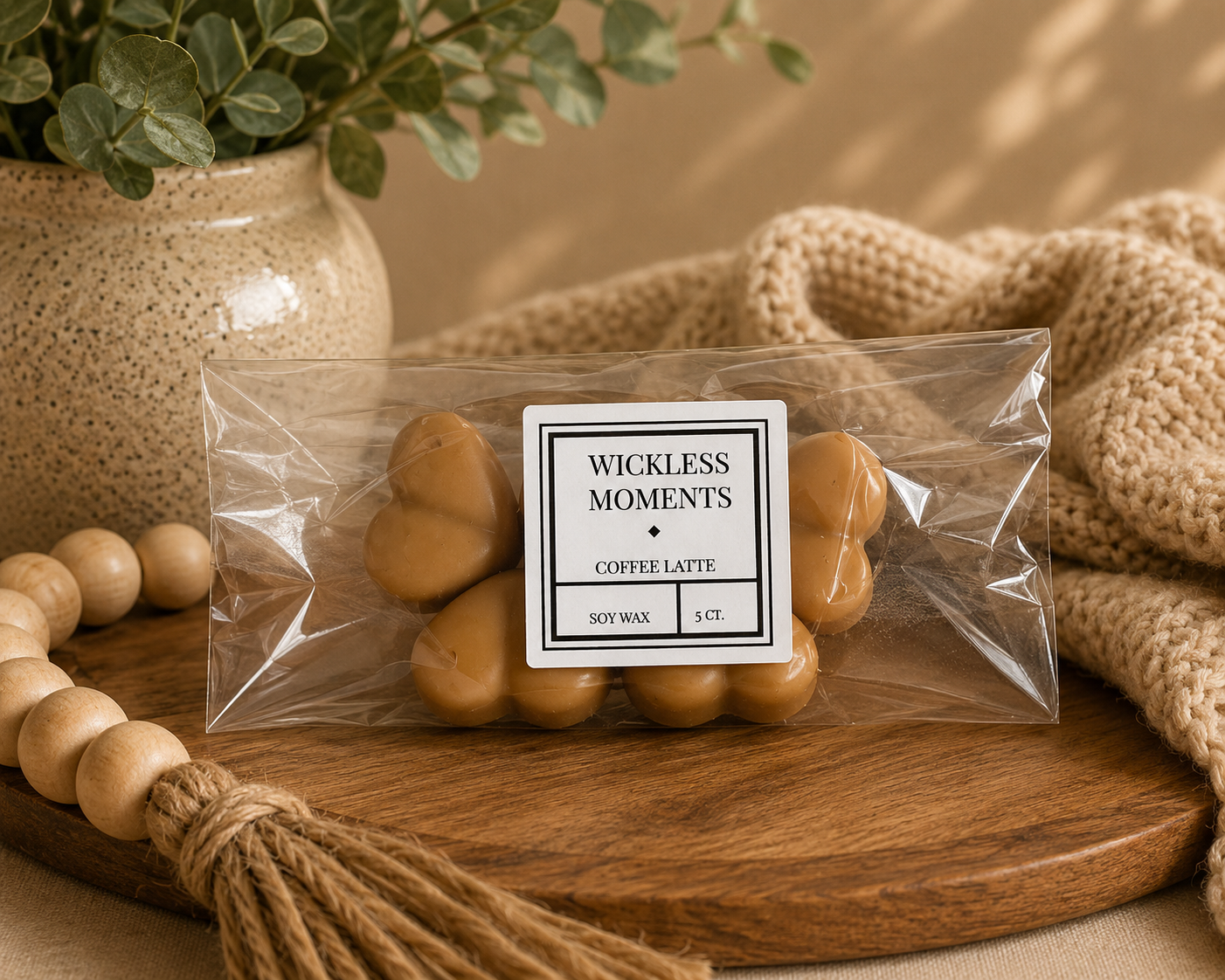 Coffee Latte Soy Wax Heart Melts | 5 count