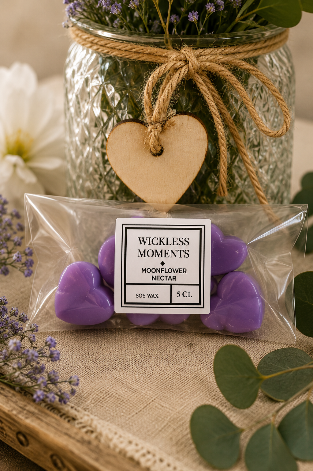 Moonflower Nectar Soy Wax Heart Melts | 5 Count