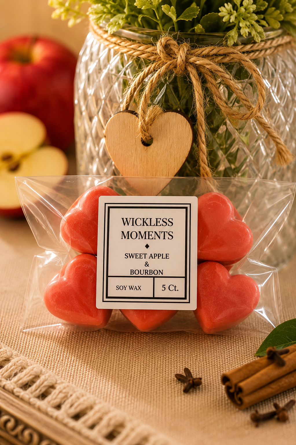 Sweet Apple & Bourbon Soy Wax Heart Melts | 5 Count