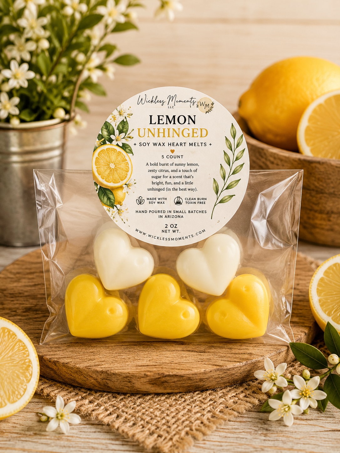 Lemon Unhinged Soy Wax Heart Melts | 5 Count