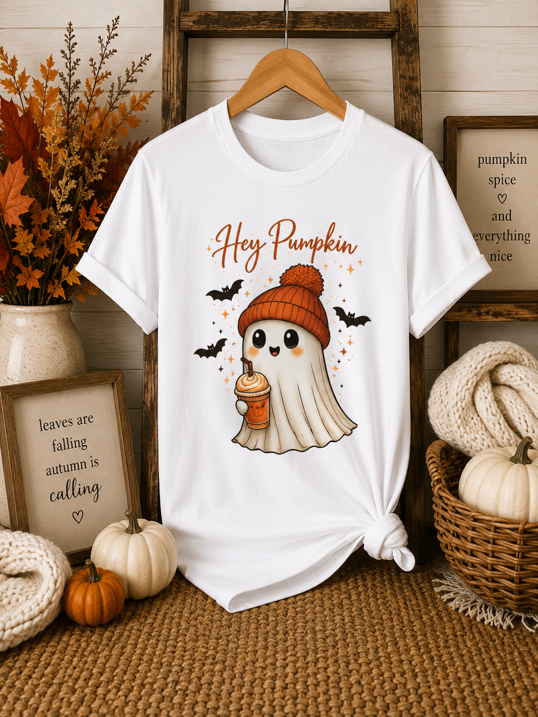 Hey Pumpkin Ghost Graphic Tee | Fall Halloween Shirt