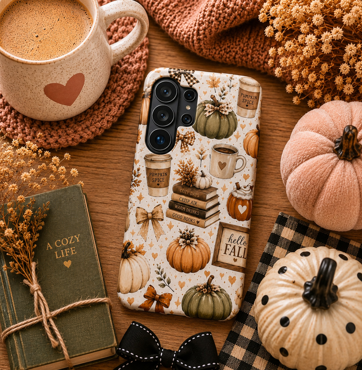 Cozy Fall Pumpkin & Coffee Pattern Magnetic Impact Resistant Case