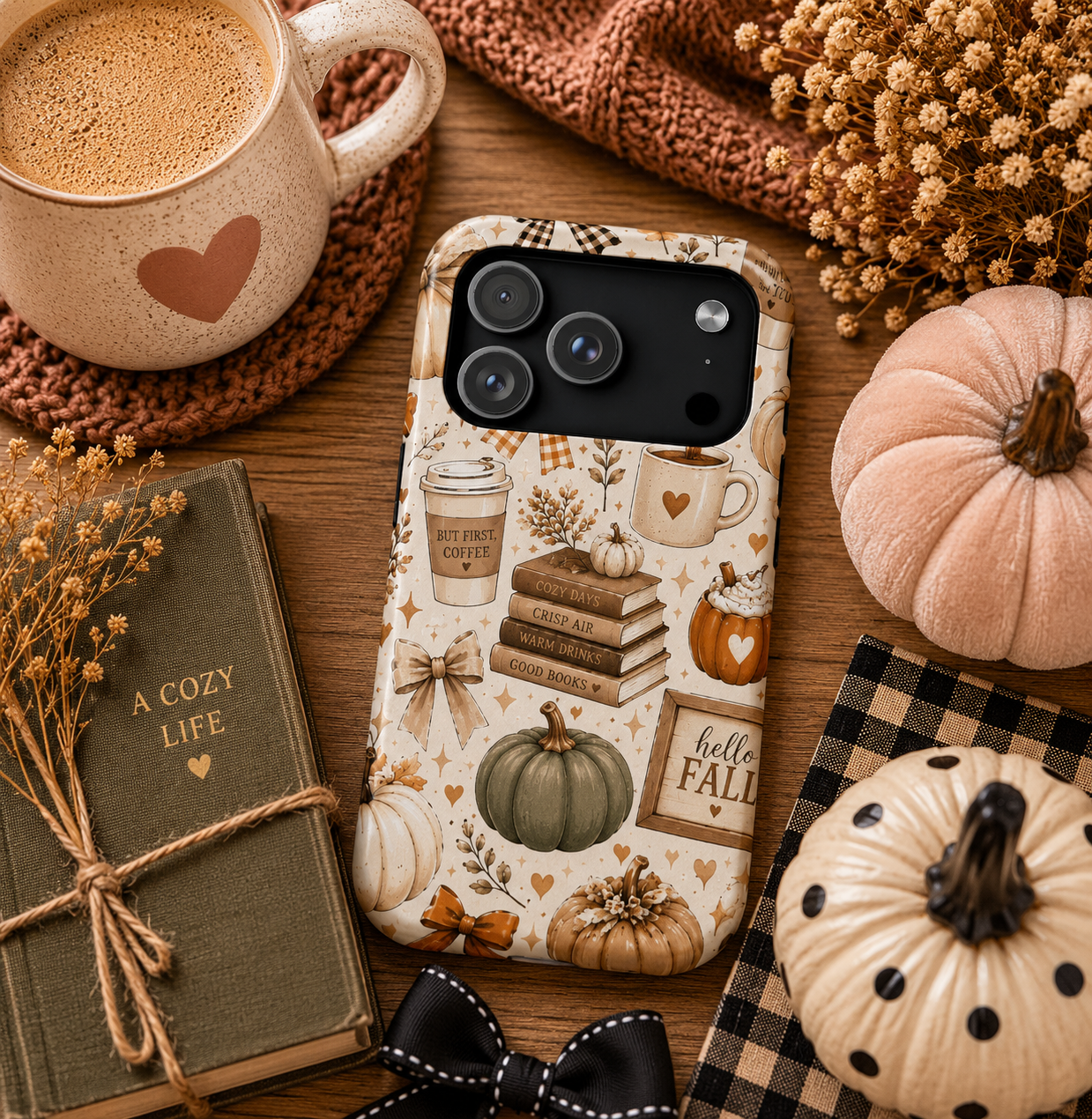 Cozy Fall Pumpkin & Coffee Pattern Magnetic Impact Resistant Case