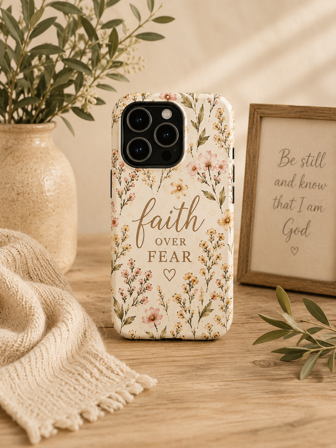 Faith Over Fear Floral Magnetic Impact Resistant Phone Case