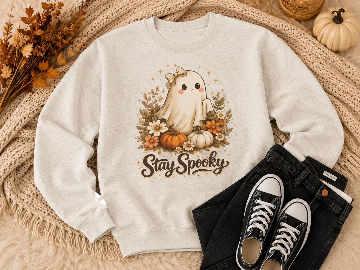 Stay Spooky Ghost Crewneck Sweatshirt | Cozy Fall & Halloween Boutique Pullover