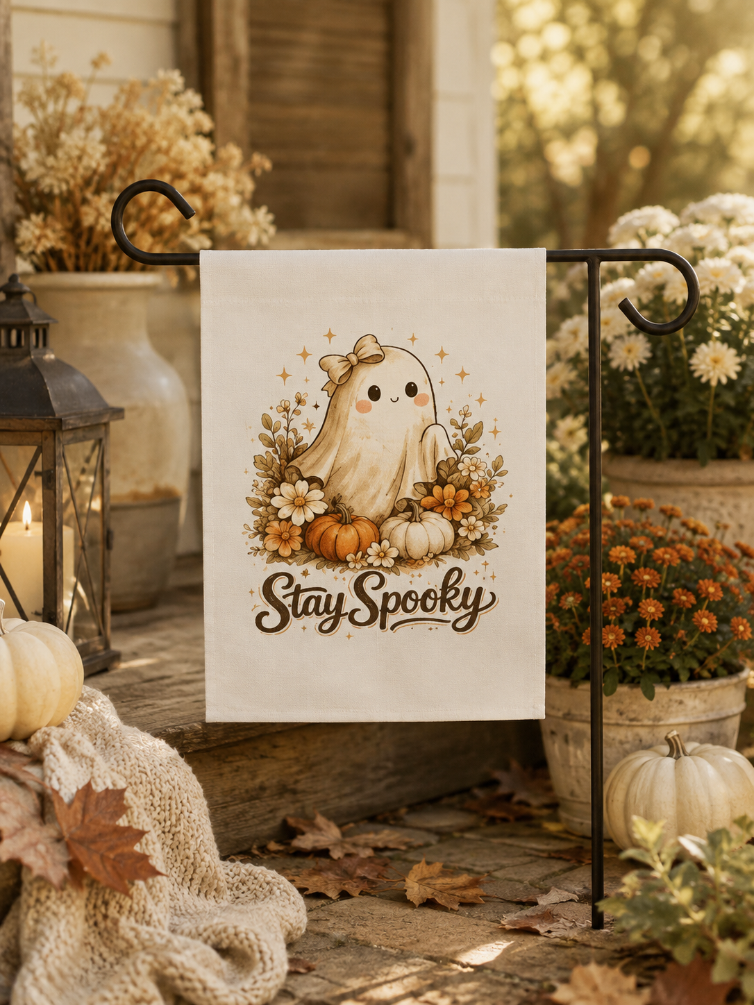 Stay Spooky Garden Flag — Cute Halloween Ghost Pumpkin Yard Banner