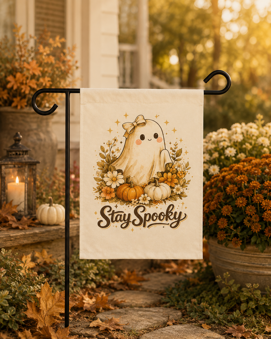 Stay Spooky Garden Flag — Cute Halloween Ghost Pumpkin Yard Banner