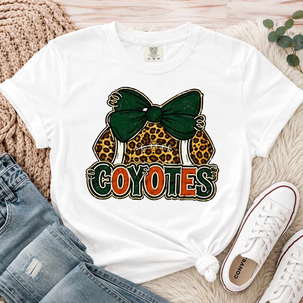 Campo Verde Coyotes Leopard Bow Football Graphic Tee | Comfort Colors® Shirt