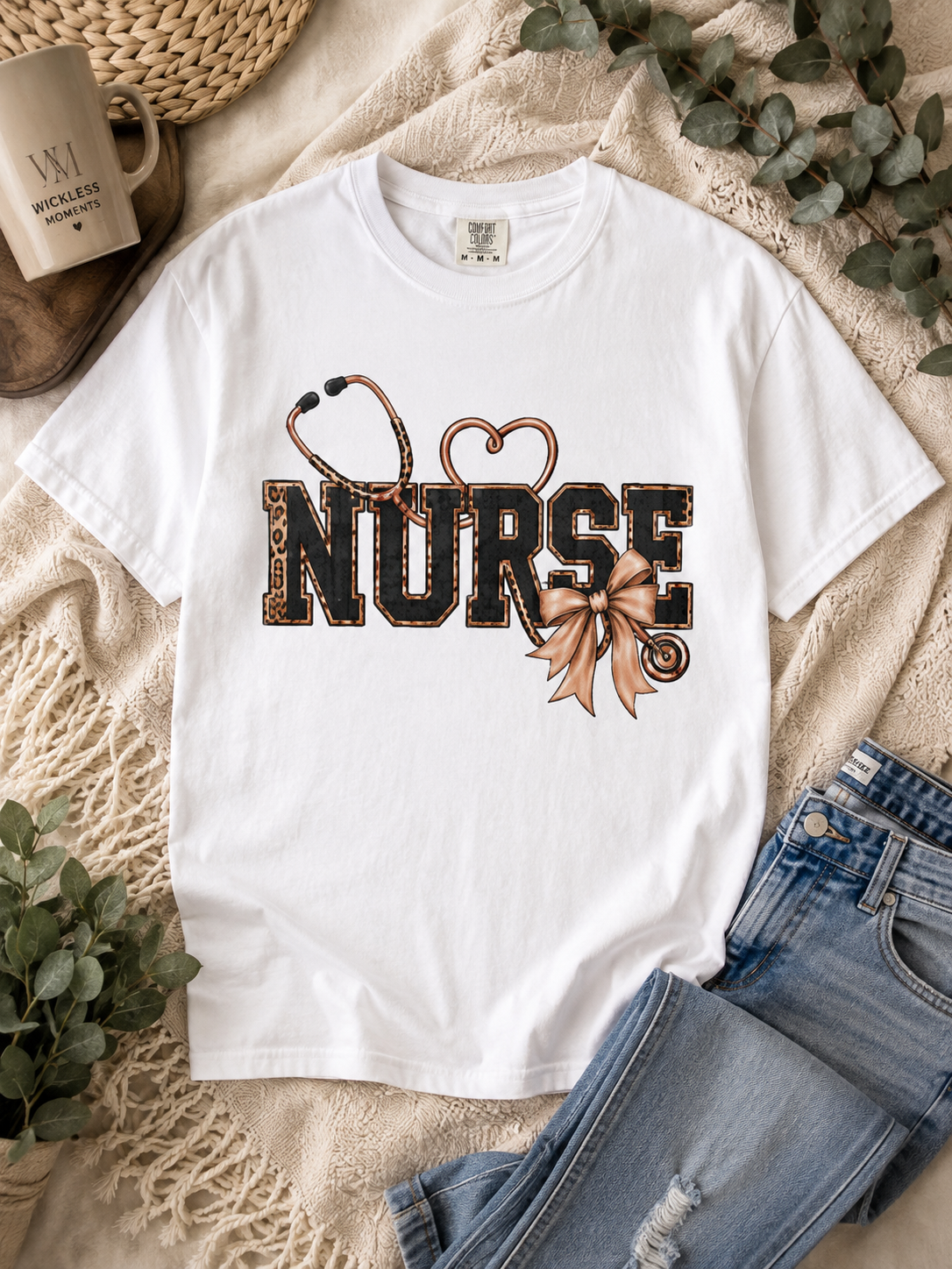 Nurse Life Graphic Tee – Leopard Stethoscope & Bow
