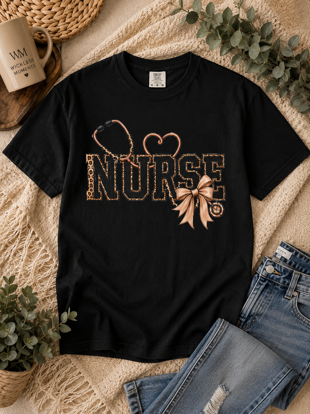 Nurse Life Graphic Tee – Leopard Stethoscope & Bow