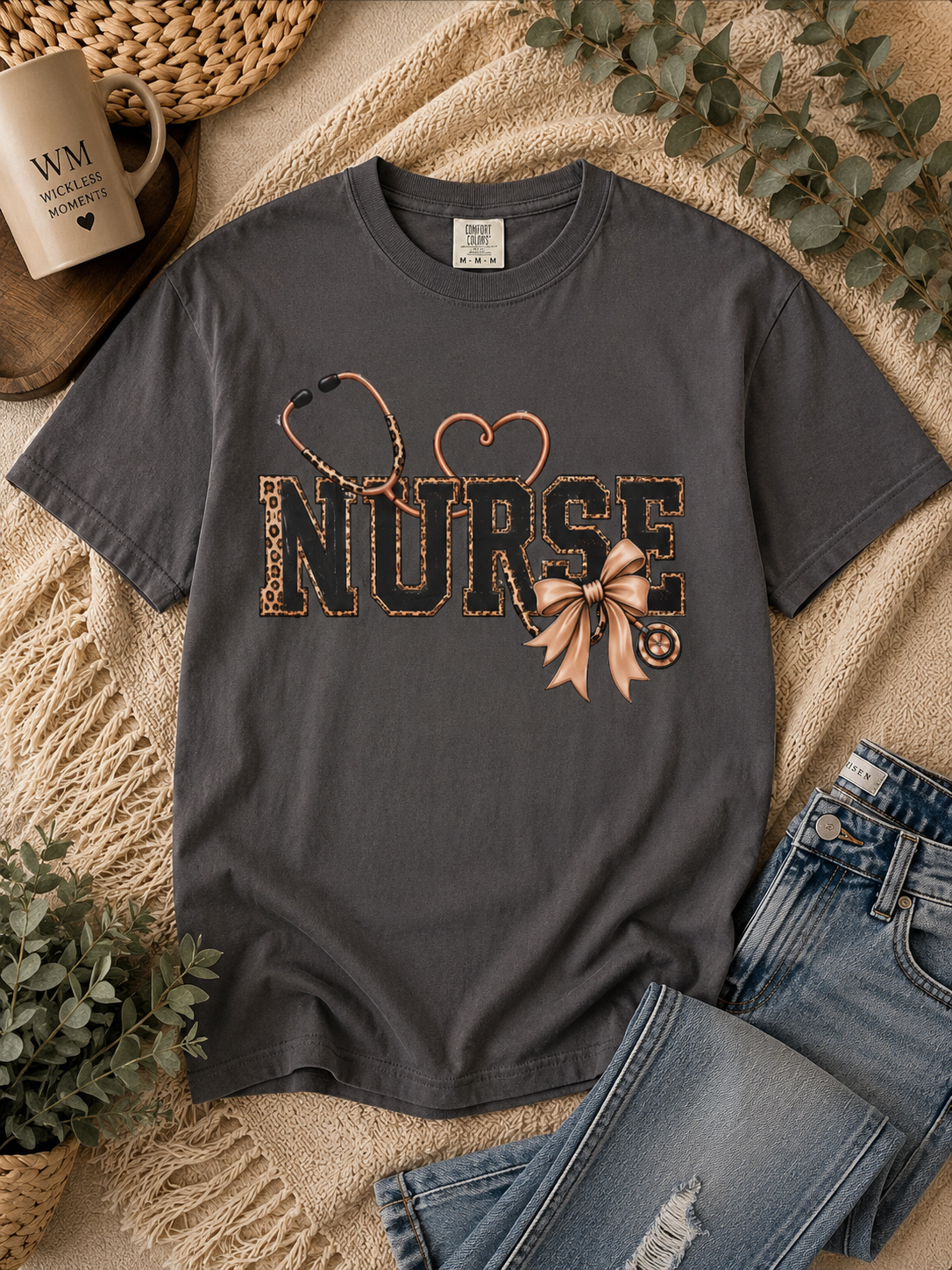 Nurse Life Graphic Tee – Leopard Stethoscope & Bow