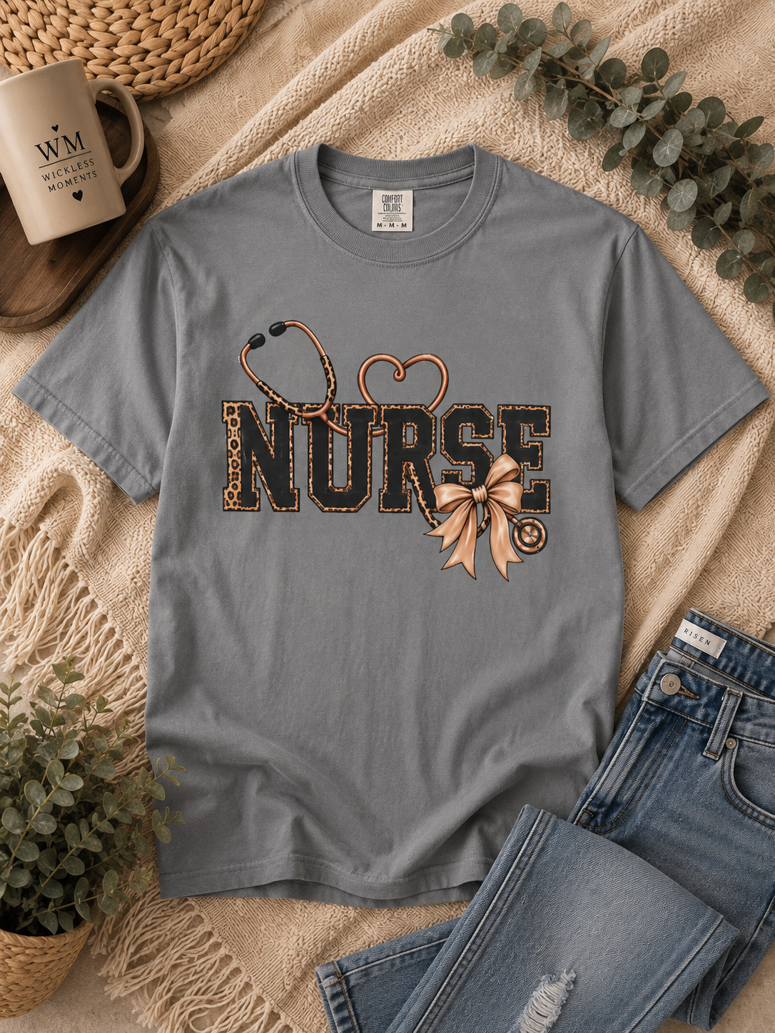 Nurse Life Graphic Tee – Leopard Stethoscope & Bow