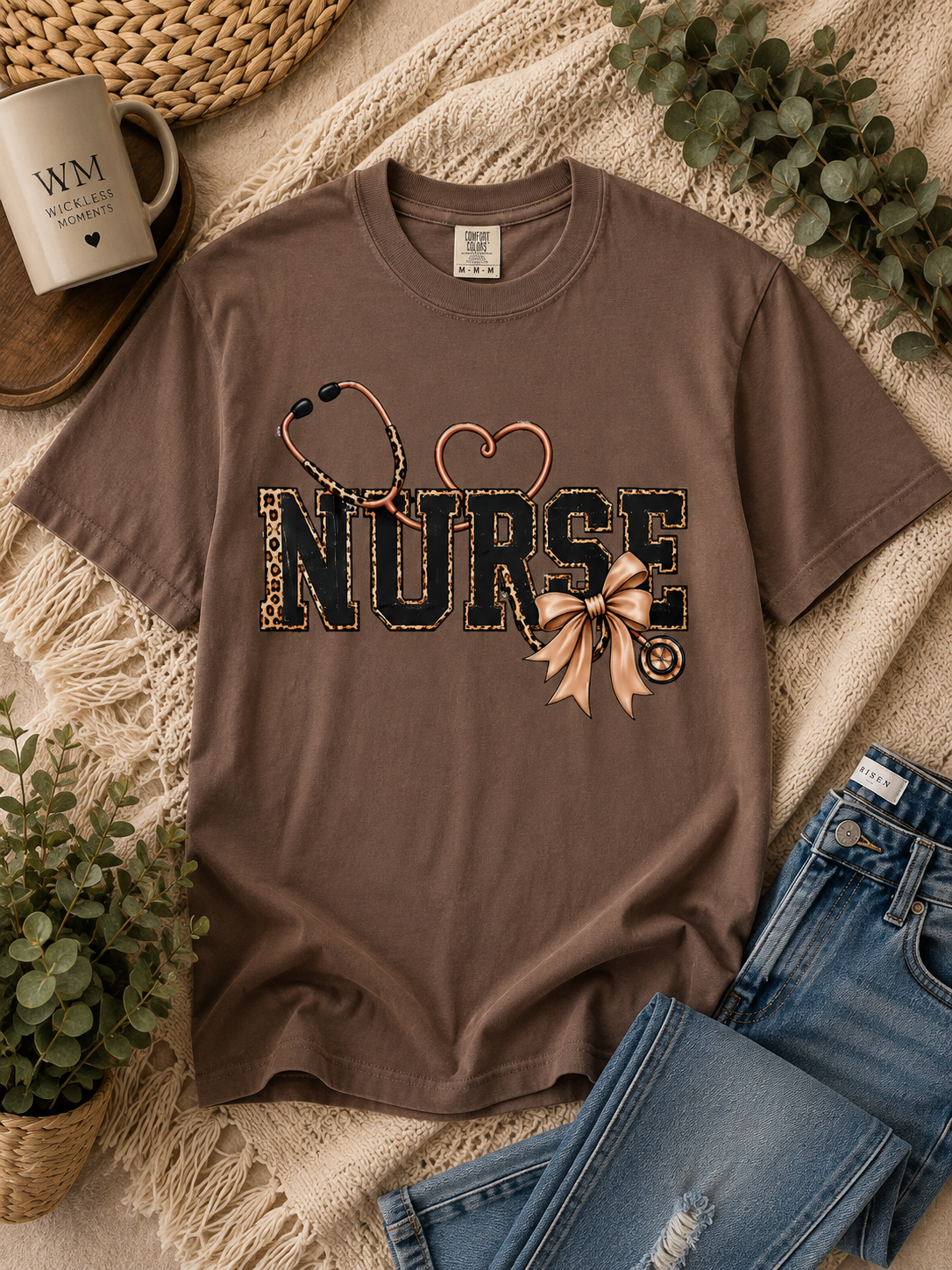 Nurse Life Graphic Tee – Leopard Stethoscope & Bow