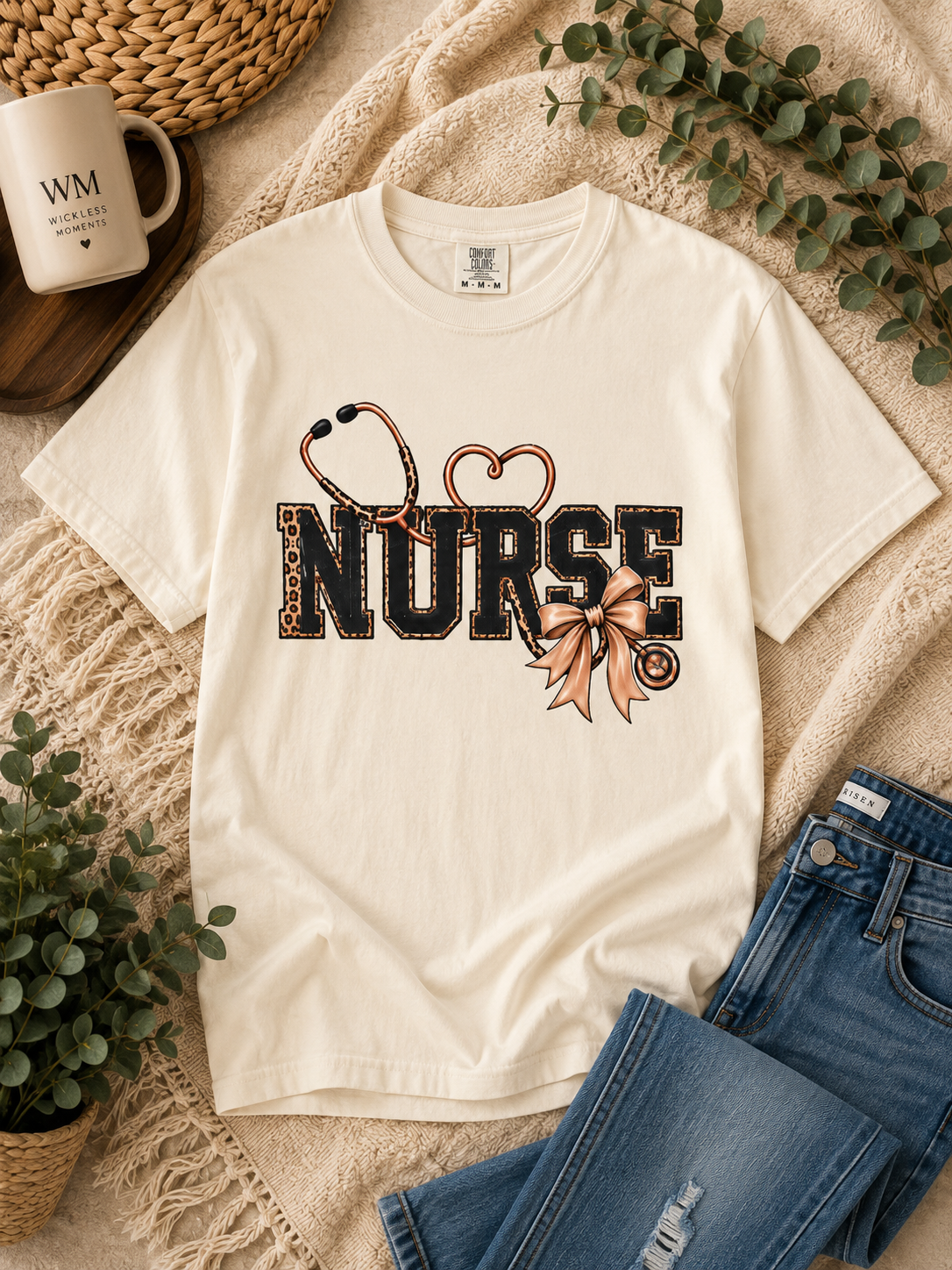 Nurse Life Graphic Tee – Leopard Stethoscope & Bow