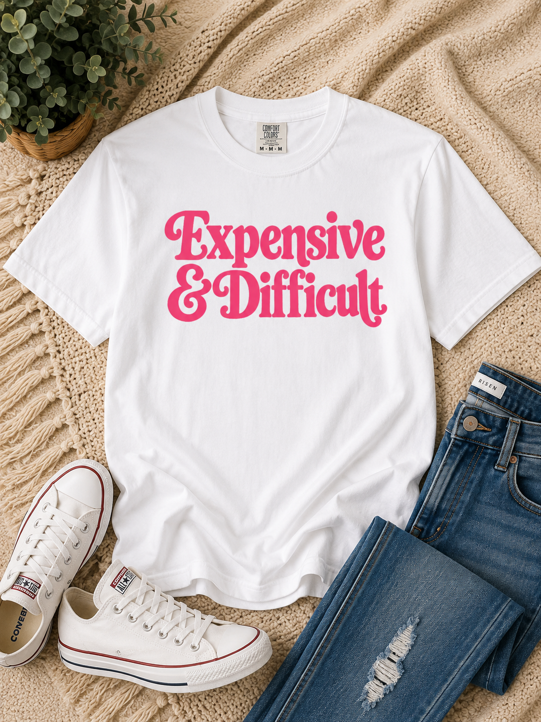 Expensive & Difficult Graphic Tee – Hot Pink Retro Statement Shirt