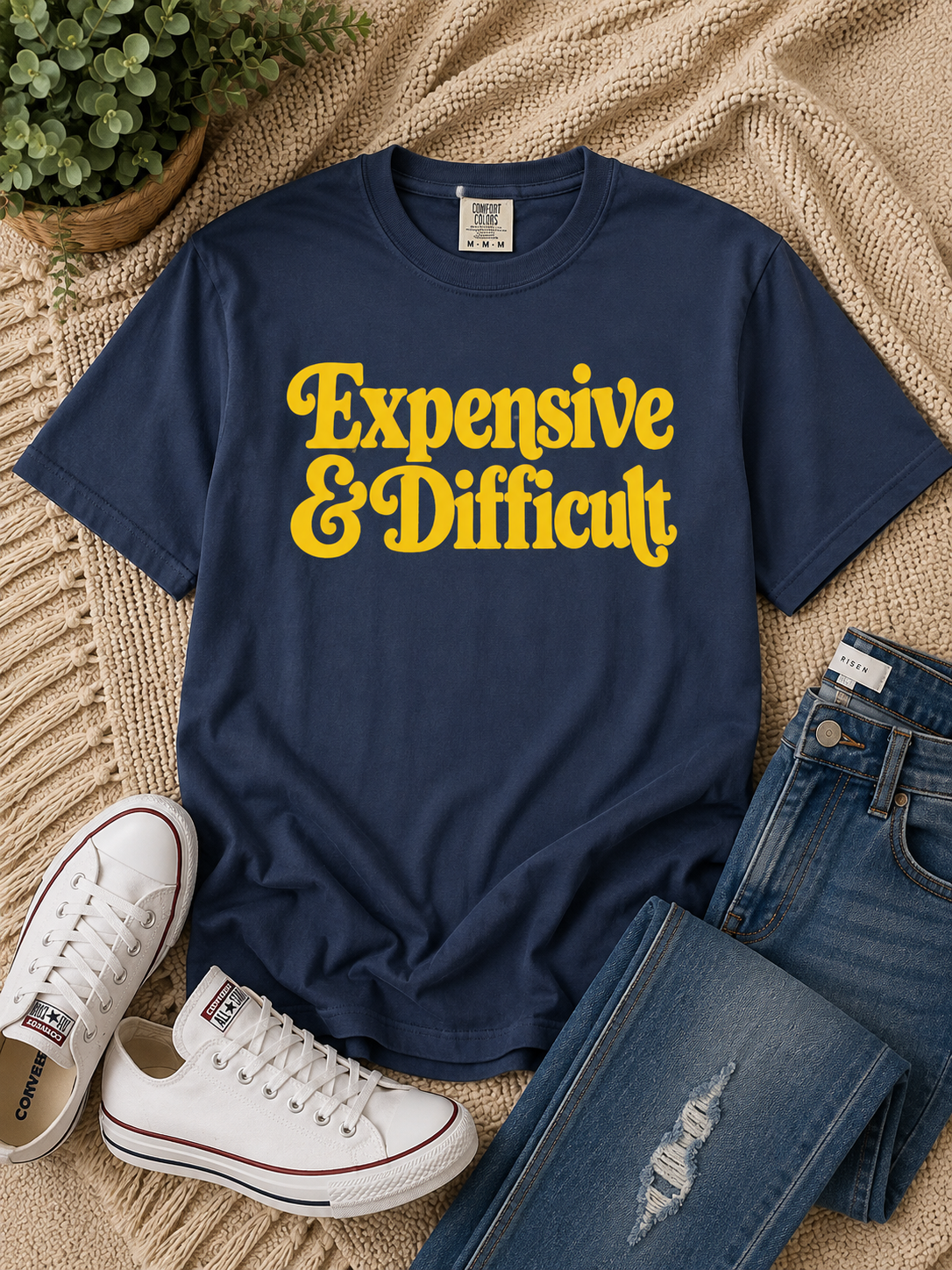 Expensive & Difficult Graphic Tee – Sunrise Yellow Retro Statement Shirt
