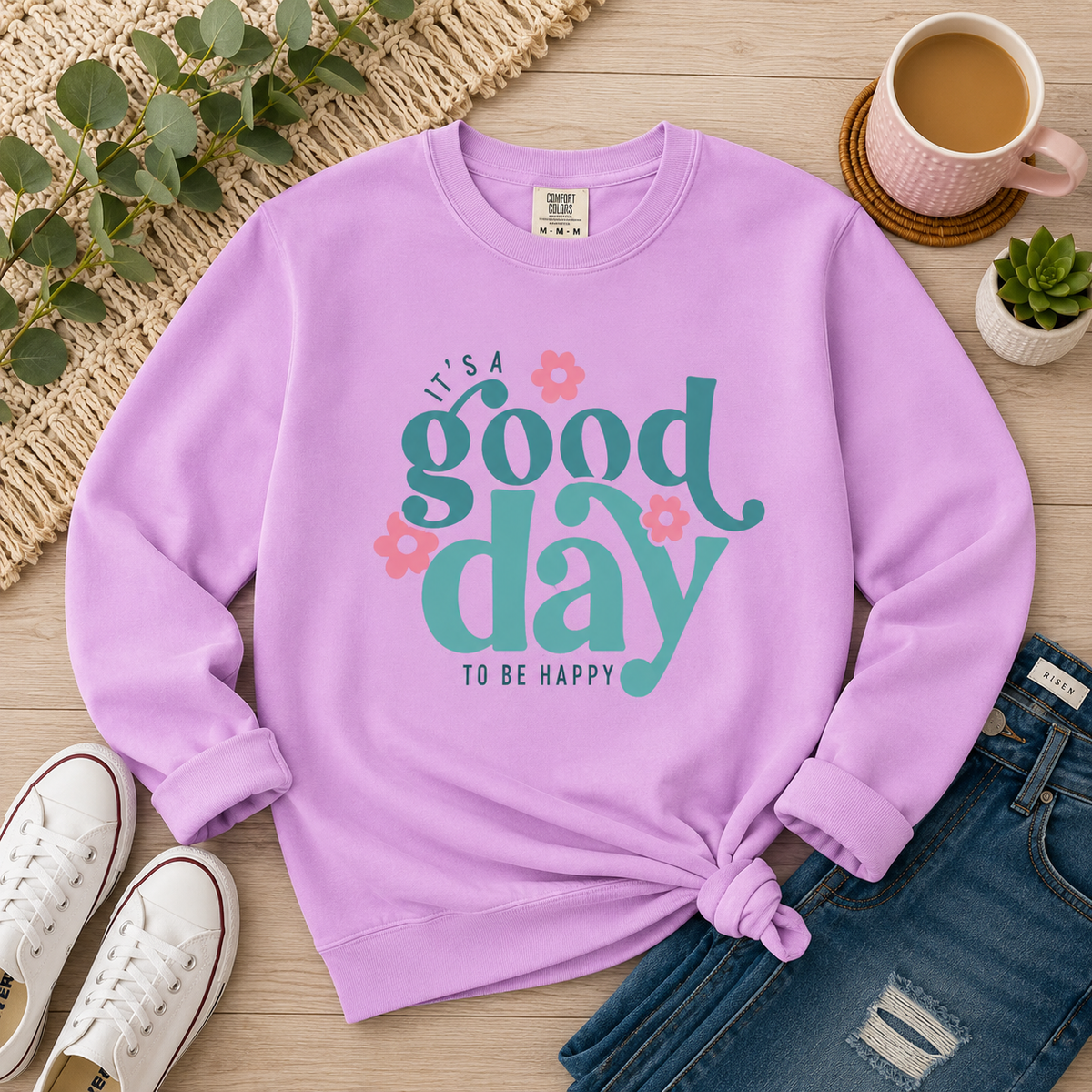 Good Day Floral Crewneck Sweatshirt | Positive Graphic Sweatshirt