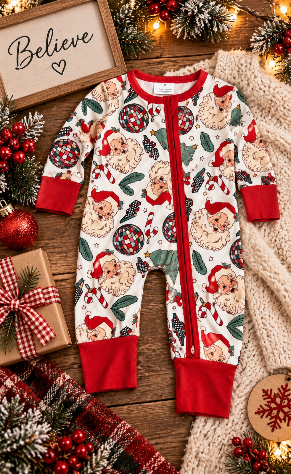 Vintage Santa Bamboo Zip Pajamas