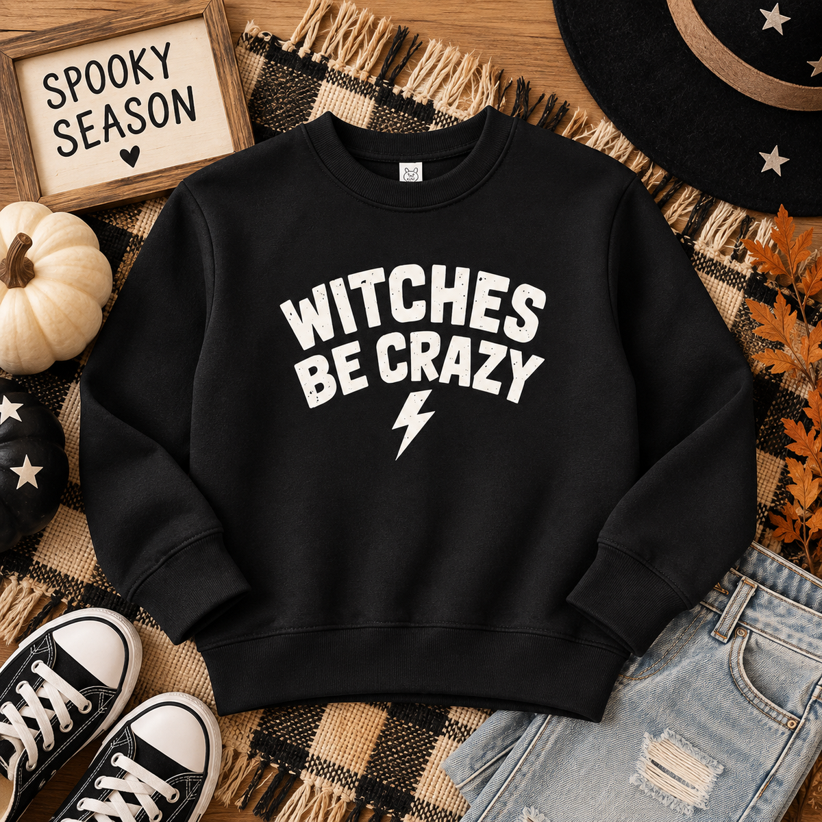 Witches Be Crazy Toddler Sweatshirt | Retro Halloween Kids Crewneck