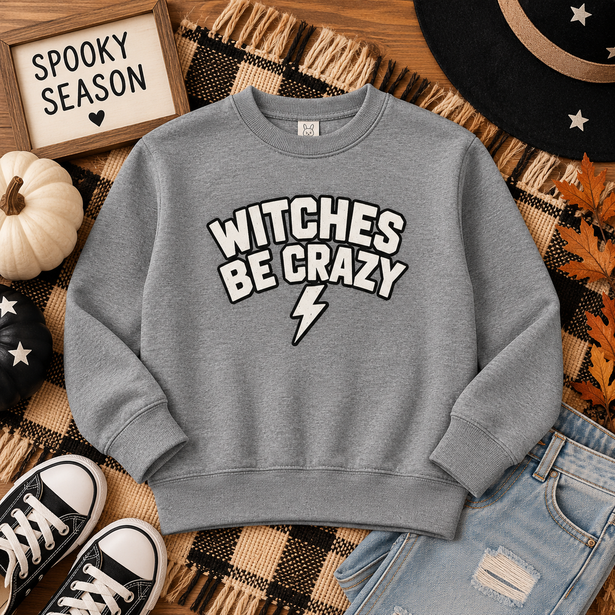 Witches Be Crazy Toddler Sweatshirt | Retro Halloween Kids Crewneck