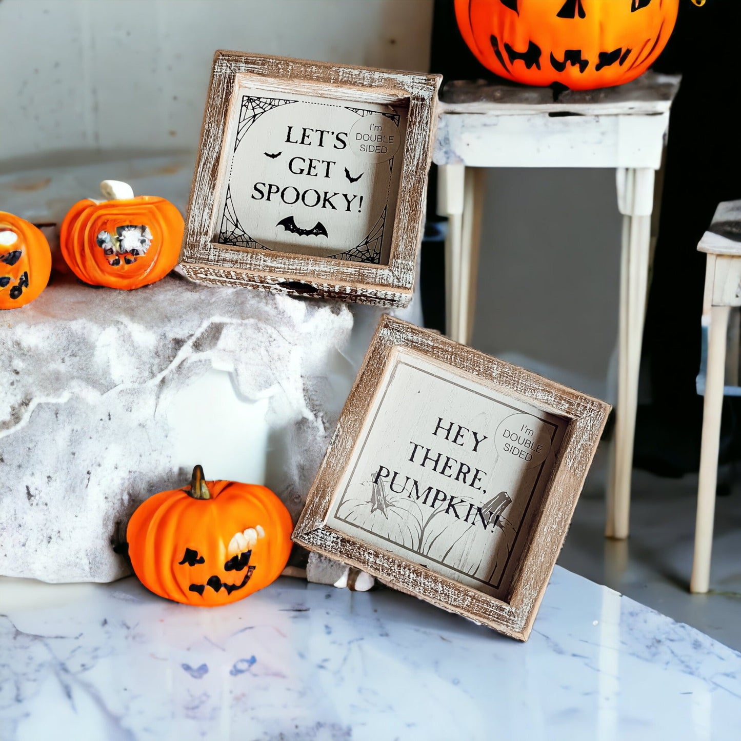 Hello Pumpkin & Let’s Get Spooky Double-Sided Farmhouse Sign