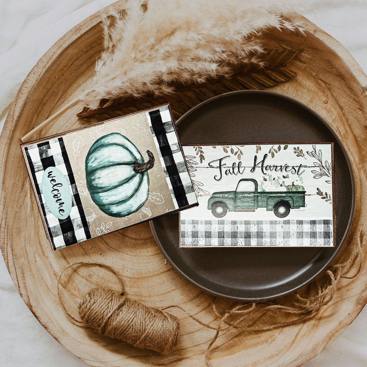 Fall Harvest Farmhouse Tiered Tray Sign