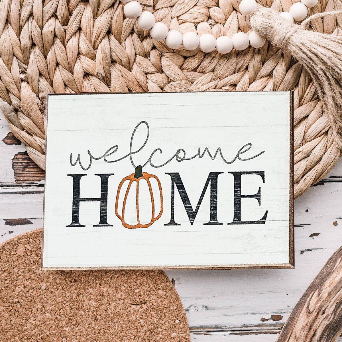 Welcome Home Pumpkin Wooden Block Sign